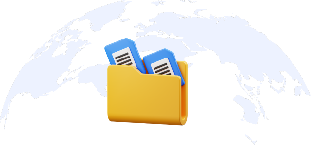Cartoonish banner with a box and globe and paperwork.
